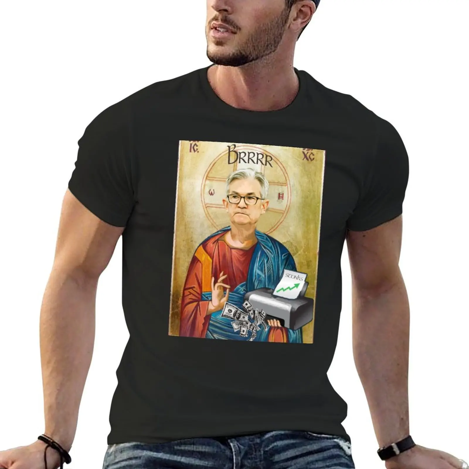 Jerome Powell Jesus | JPow Jesus | Printer goes Brrr T-Shirt plus size tops summer top funnys mens t shirts top quality