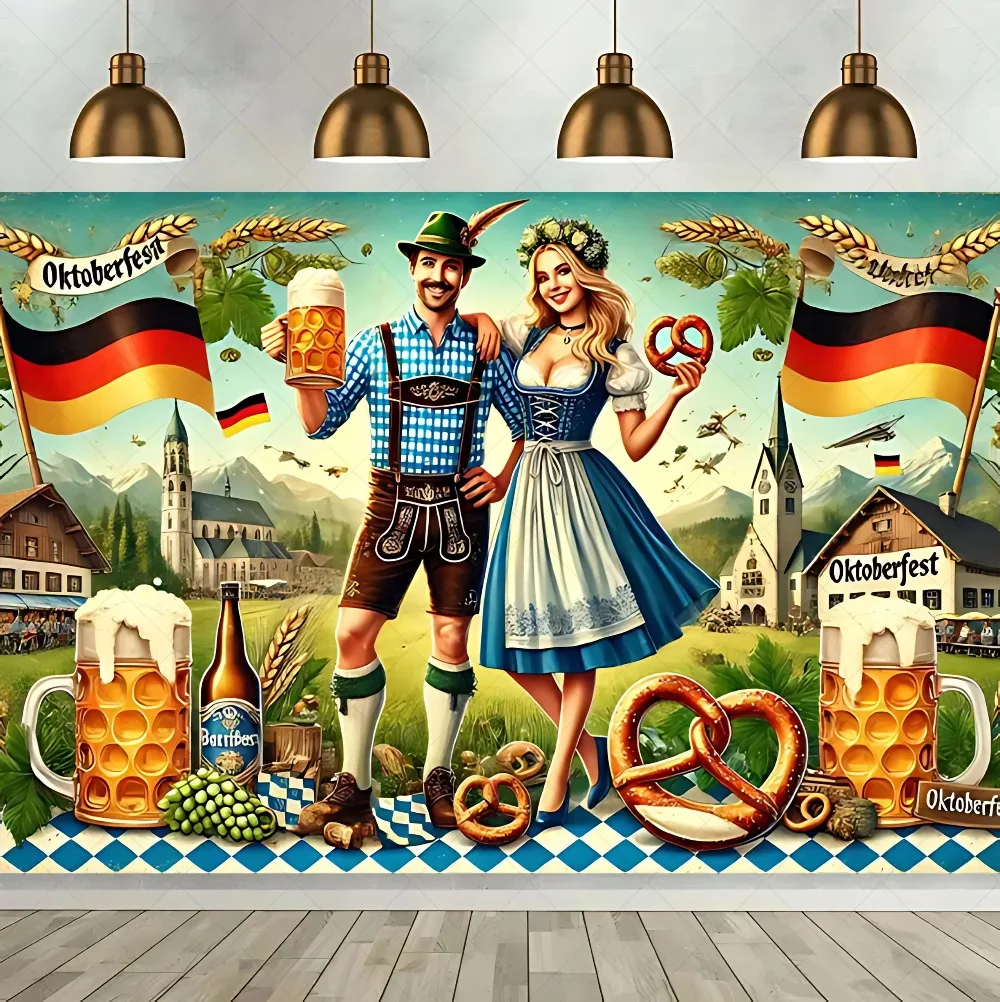 

Beer themed background cloth for celebrating Beer Festival, family gatherings, party decorations, photography studio background