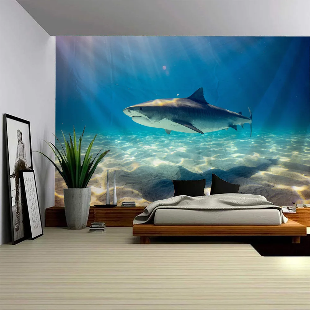 Psychedelic shark underwater world tapestry castle dreamy wall hanging cloth living room bedroom cartoon home decoration