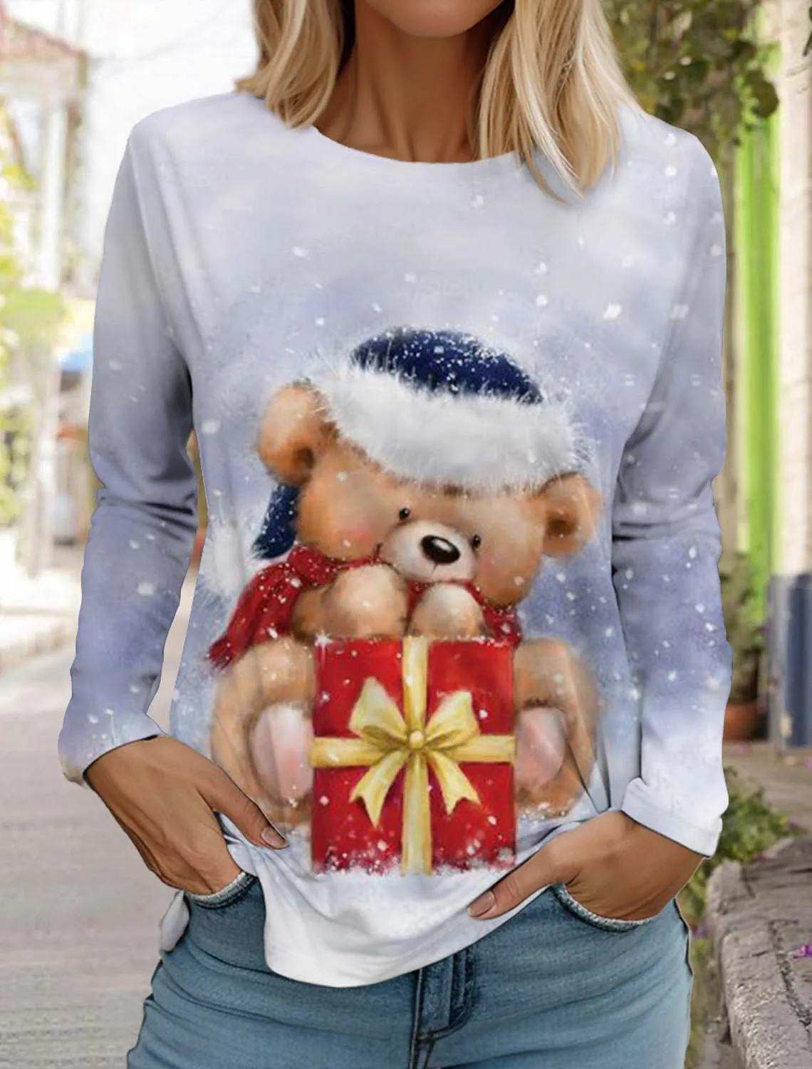 Christmas Snowman Women\'s Long Sleeve 3D Pattern T Shirt Bear Autumn Fashion Santa Claus Women\'s Top Harajuku Pullover Clothing