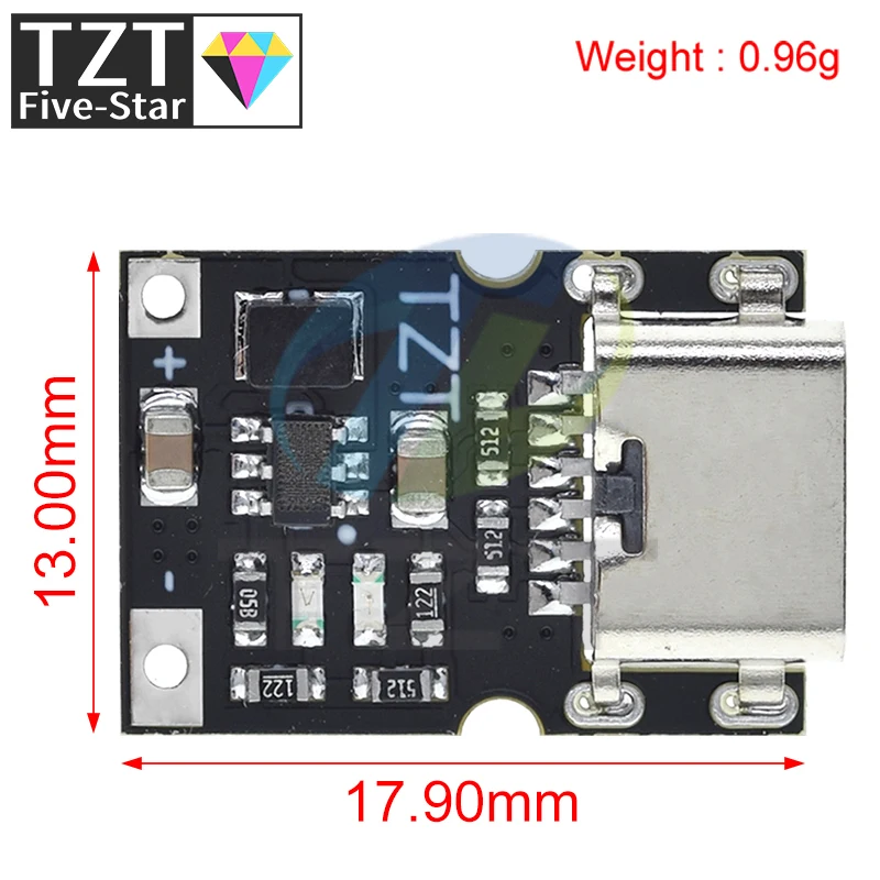 TZT Type-C USB 1.5A Lithium Battery Charging Module Synchronous Rectification High efficiency Low Heating Over TP4056