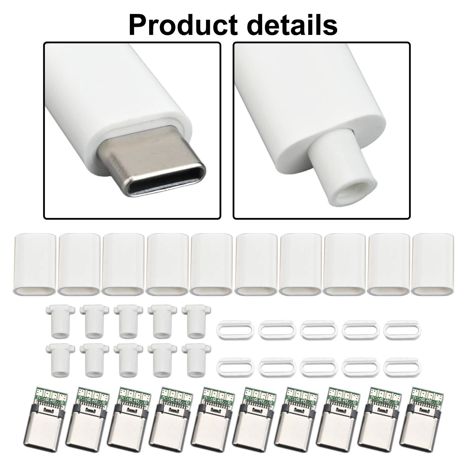 Pack Of 20 USB3.1-C Type Male PCB Board Welding Line With Black Or White Shell Suitable For Welding Cables