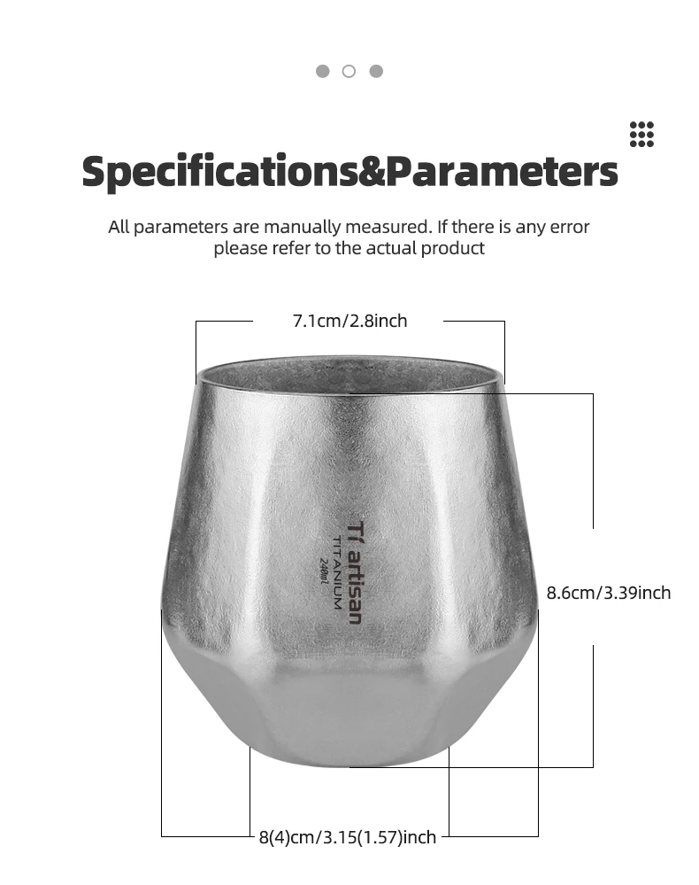 Tiartisan Doppelwandiger Bierbecher aus reinem Titan, 240 ml, sechseckiger Kaffeebecher, Outdoor-Rucksack, ultraleichter tragbarer Tee-Trinkbecher – Detail 10