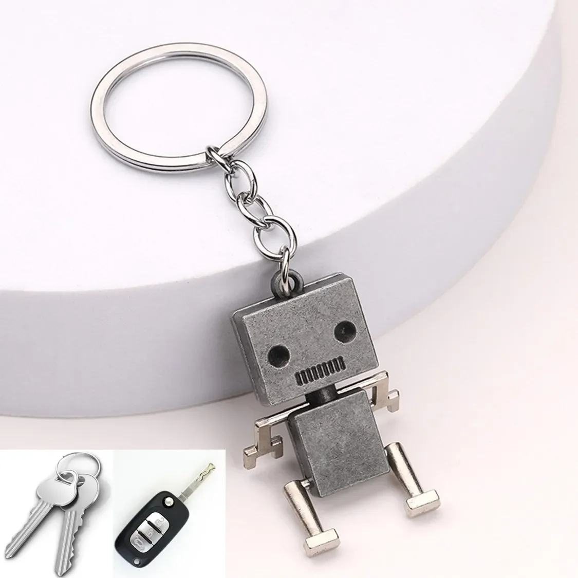 GEFENSI Creative Movable Car Robot Keychain Retro Simple Cute Cartoon Pendant Keychain Chain 1pc