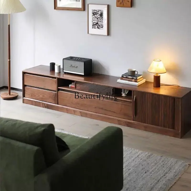 

ld14 Nordic North American walnut color solid wood TV cabinet small apartment simple and modern