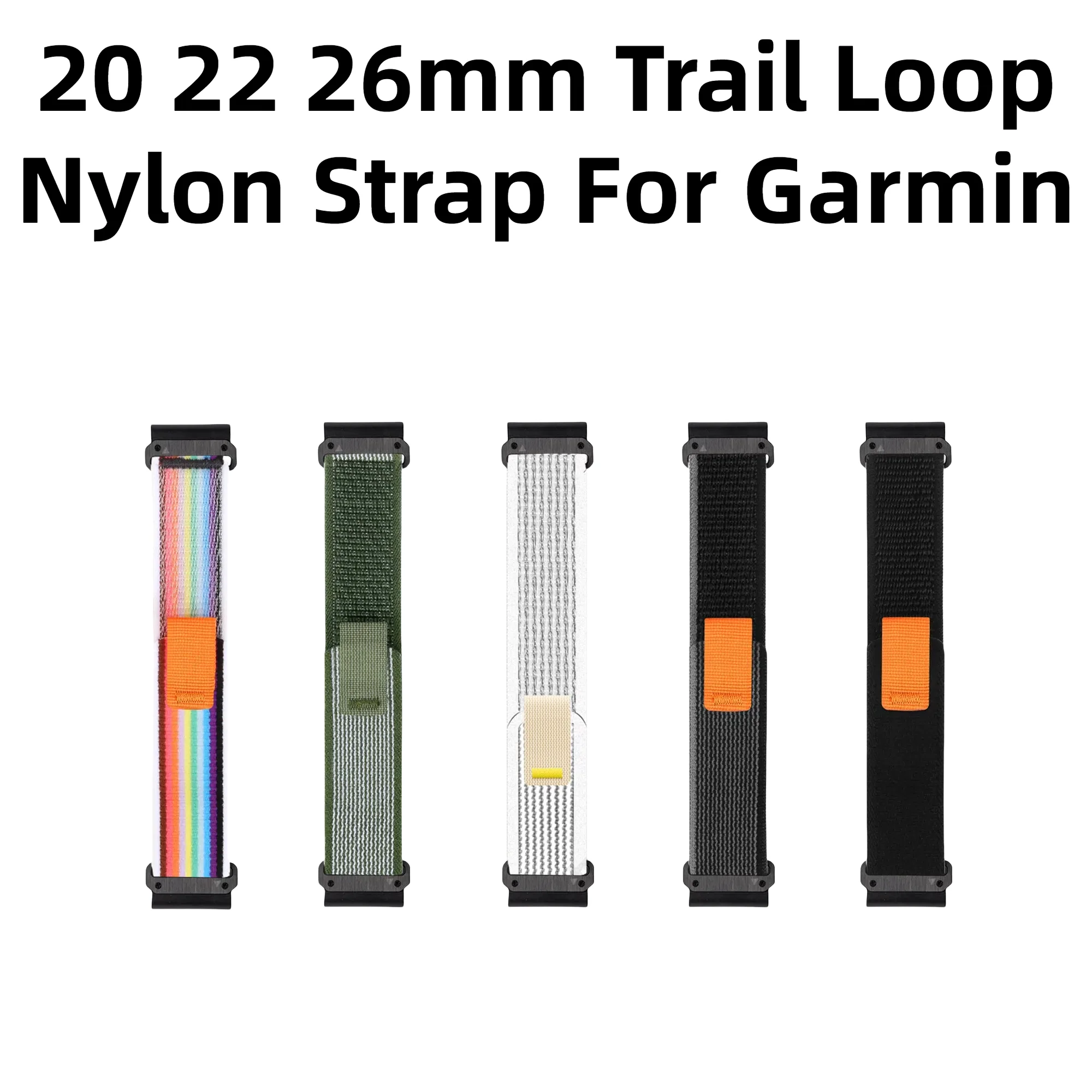 

22-26mm Garmin Trail Loop Nylon Bracelet, Quick-Release for Fenix 5/6/7, Instinct 1/2, Fenix 5X/6X/7X, & Tactix Series