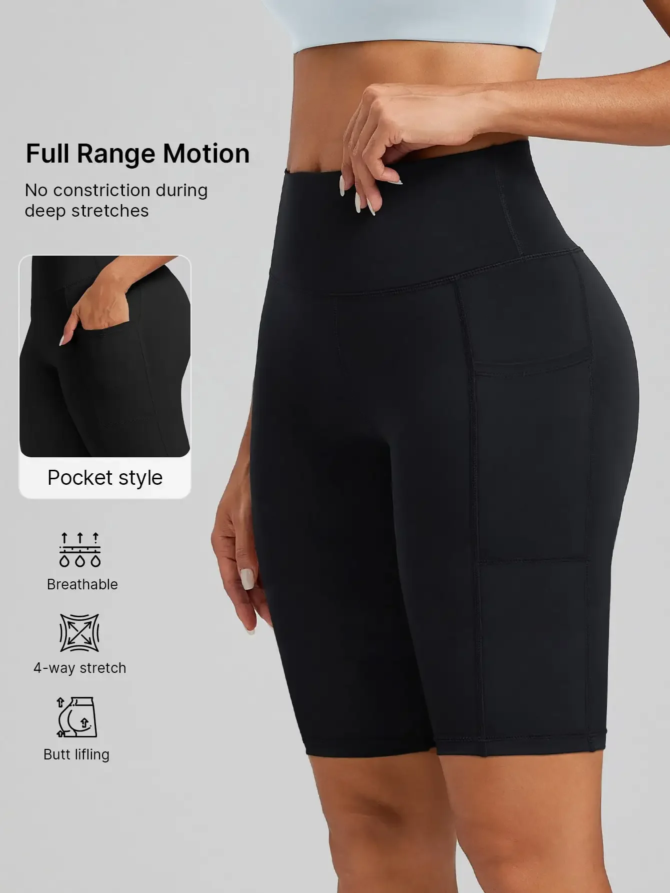 

1pc Women's High Waisted Shaping Tight Leggings, Cycling Shorts, Running Shorts, Sports Shorts For Summer, Activewear With Pockets, Stretchy Breathable Moisture-Wicking Fabric For Gym, Outdoor Sports, Yoga, Pilates, Jogging, Cycling Black