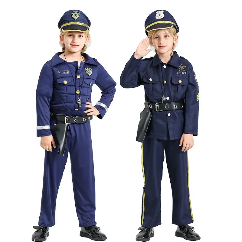 Police Uniform Halloween Costume for Kids Boys Girls Police Set Shirt Pants Hat Belt Whistle Gun Holster Walkie Talkie Cop Sets