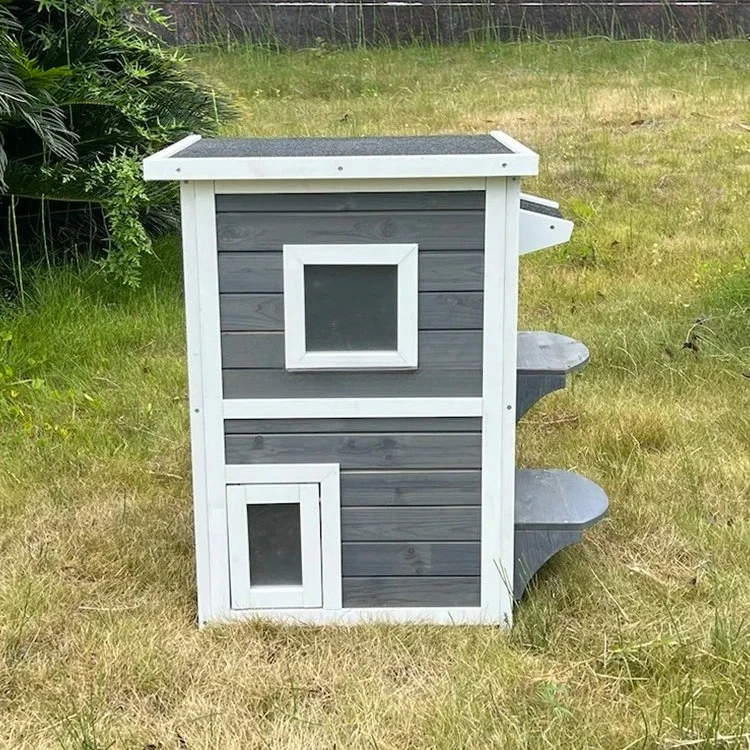 SDCH008 - Caseta para Mascotas de Exterior Gris, Casa para Gatos, Nido para Gatos, Casa para Perros, Tipo de Casa para Todas las Estaciones