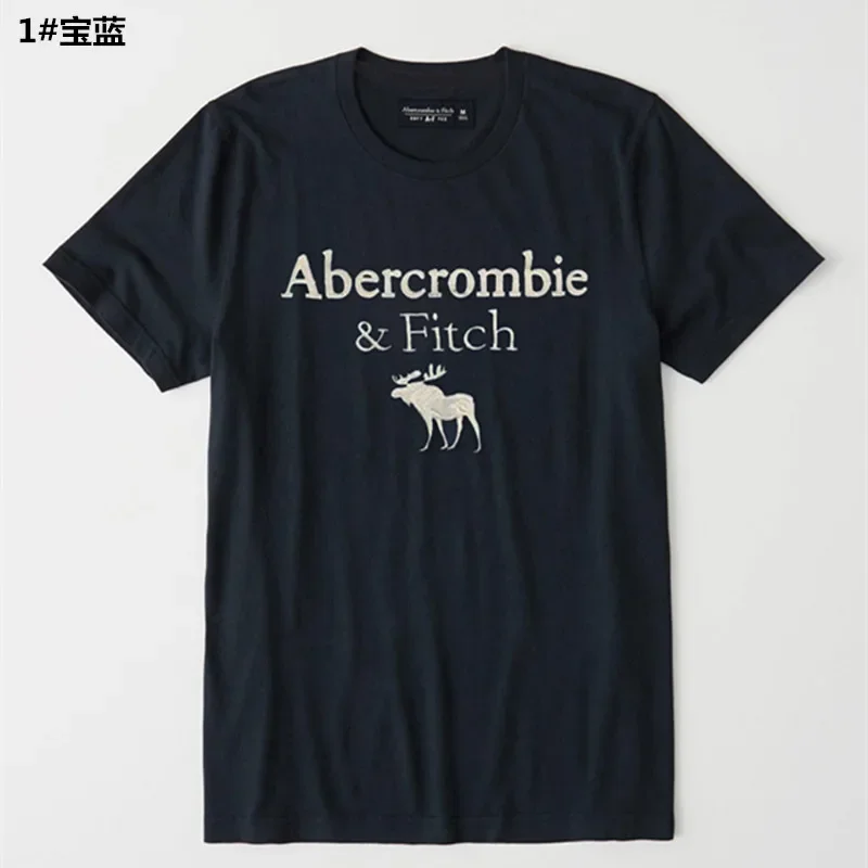 Abercrombie Fitch Summer Af Short-sleeved T-shirt Men's and Women's Deer Crew Neck Cotton Slim-fit Bottoming Shirt Tide Graphic