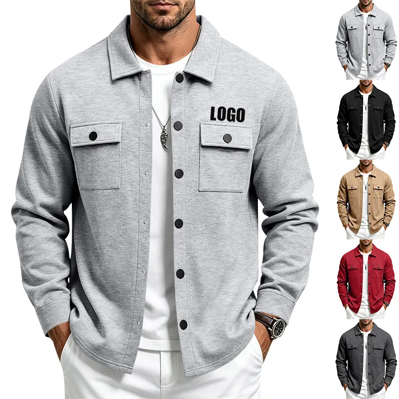 Personalized LOGO custom men's autumn  winter heavy European and American loose casual multi-pocket fleece lapel jacket jacket