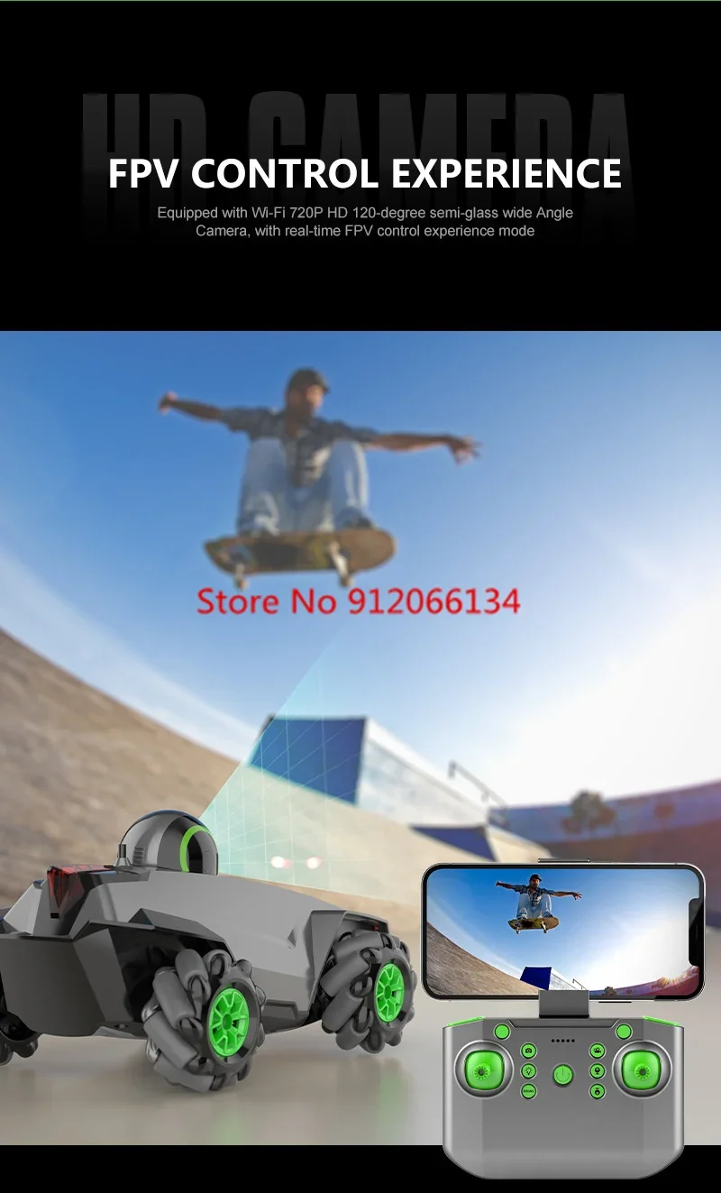 WIFI FPV HD Camera Remote Control Car 2.4G Wide Angle 90° Rotate Universal Wheel Driving Lateral Drift One Key Demo RC Car Toy