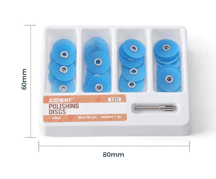 40 Stück/Box AZDENT Dental-Polierscheiben 12mm Polierer Doppelseitig Aluminiumoxid mit Dorn CA2.35mm Zahnarztwerkzeug – Detail 14