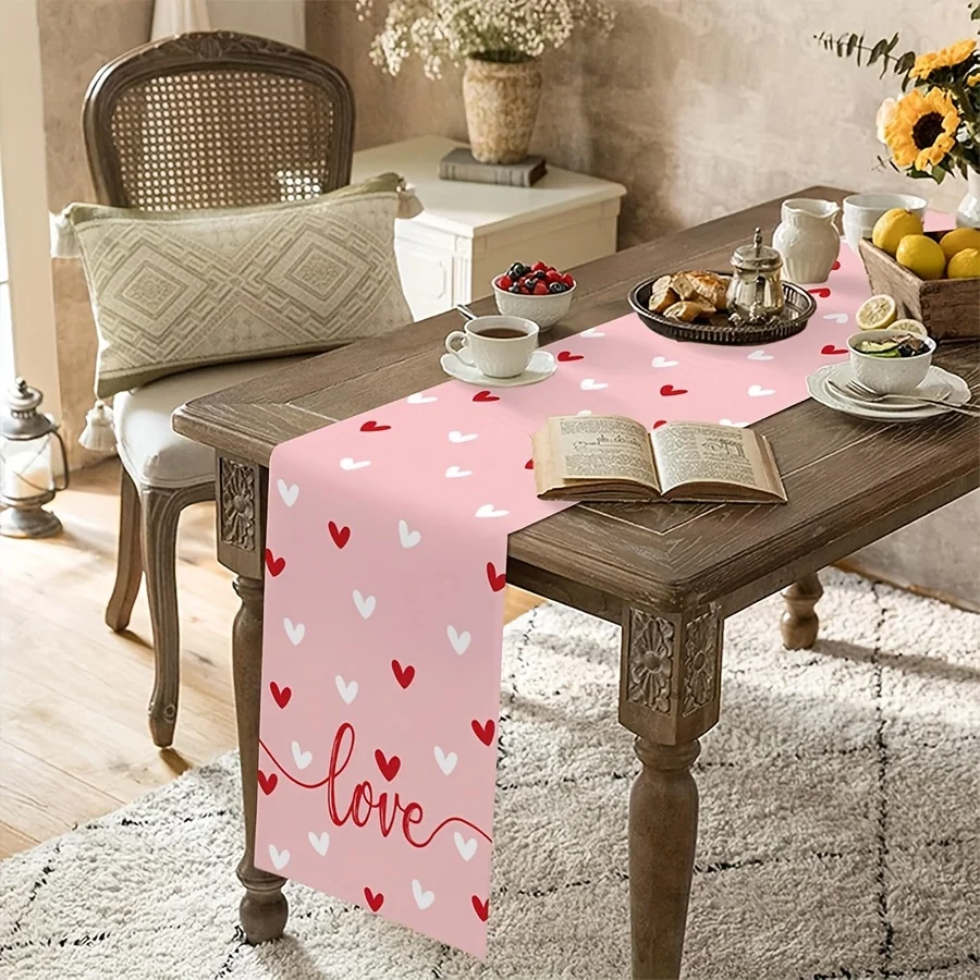 1 Piece Valentine's Day Tablecloth with Heart-Shaped Pattern, Suitable for Modern Minimalist Homes, Art Studios, Creative Cafes, Business Meeting Rooms, Designer Salons, Model Room Decorations, Light Luxury Restaurants, Minimalist Exhibitions, Using Line Elements to Convey a Sense of Fashion/Simple Atmosphere.