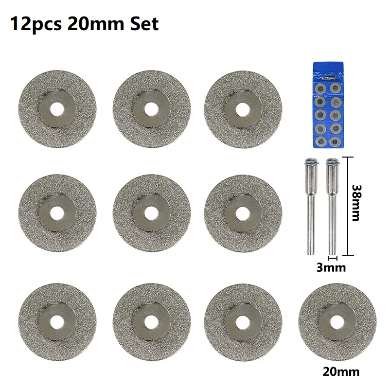 12 Stuks 16-60 Mm Mini Diamantdoorslijpschijf Met Doorn Cirkelzaagblad Voor Dremel Rotary Tool hout Steen Plastic Glazen Tegel