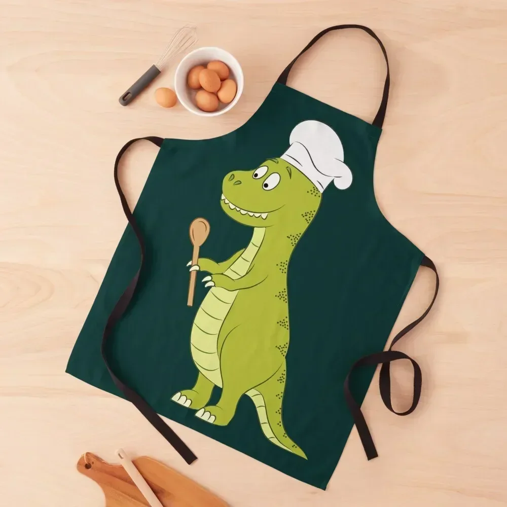 

Cute cooking chef t-rex dinosaur illustration Apron Barista Woman Work Custom Men'ss Apron