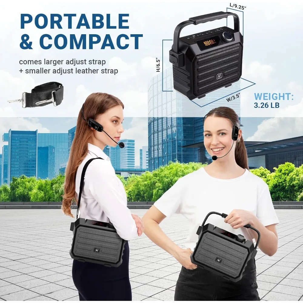 مضخم صوت لاسلكي للمعلمين، نظام PA محمول بقدرة 30 وات مع ميكروفون سماعة رأس UHF ومكبر صوت بلوتوث، للفصول الدراسية #3
