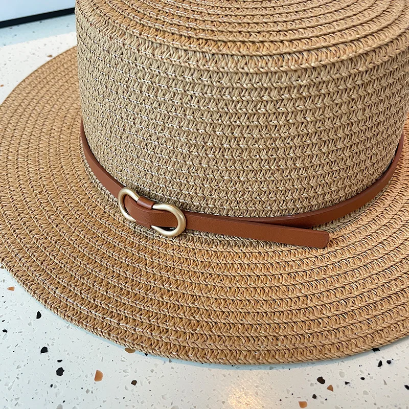 Spring and Summer Women\'s Sun Straw Hat Sun Protection Large brim Bamboo Hat Belt Buckle Fashion Fisherman Hat Cap G38