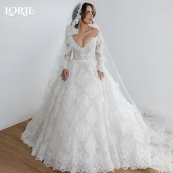 LORIE Vintage Lace Wedding Dress Off Shoulder Long Sleeve A-line Bridal Gown Sweetheart Princess Ball Bride Dress Customized