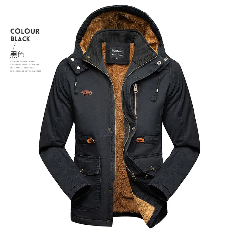 Winter Cotton-padded Men's Tooling Jacket Medium And Long Men's Large-size Coat Warm And Thicker