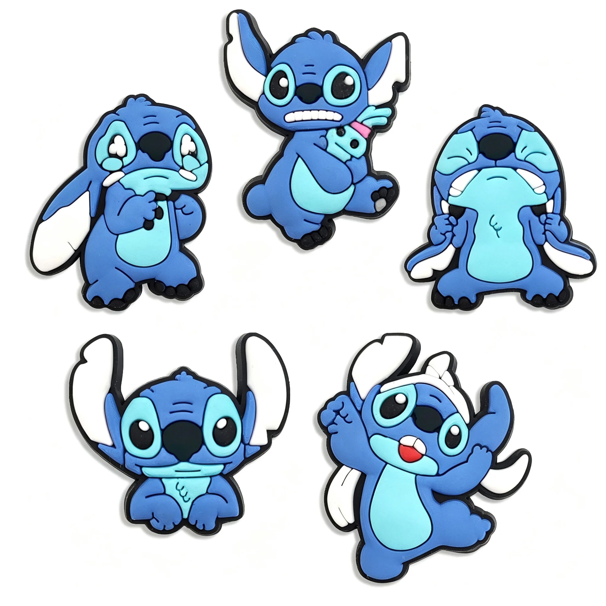 MESUCA 5Pcs Set Blue Alien Stitch Shoe Charms for Clogs Bag Bubble Slides Sandals, PVC Shoe Decorations Beach Bag Accessories