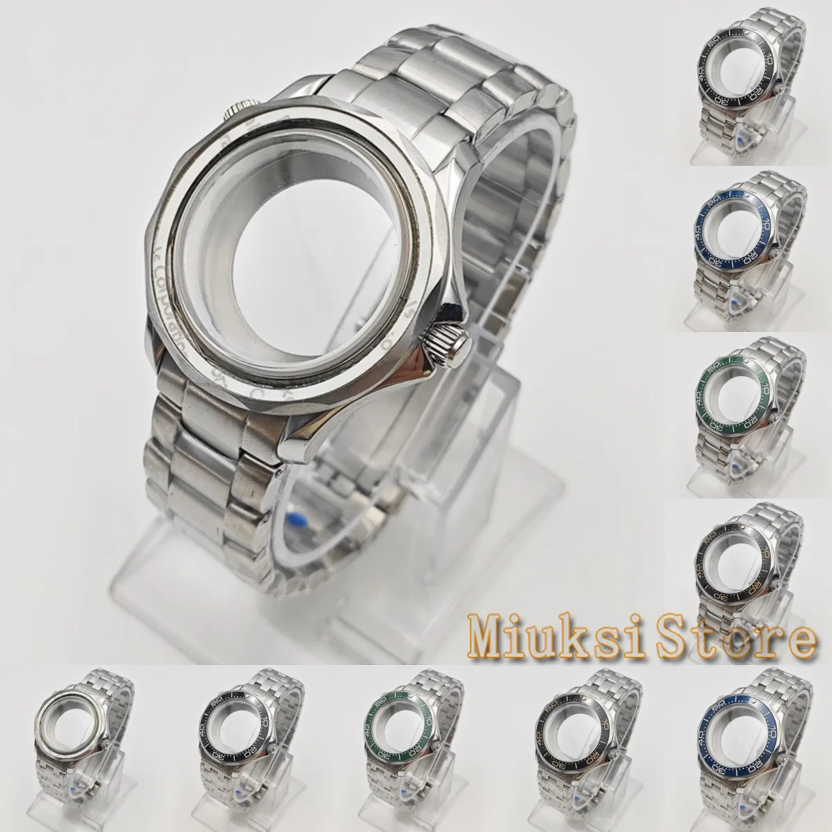 

41mm Silver Watch Case Sapphire Glass Stainless Steel Bracelet Ceramic Bezel Fit NH35 NH36 NH34 Movement