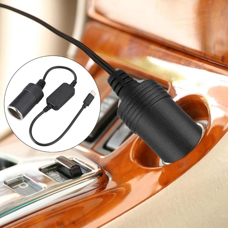 Convenient USB C To 12V Car Cigarettes Socket Converters Adapter Cable With 35cm/13.78inch Length Cable 12V1A