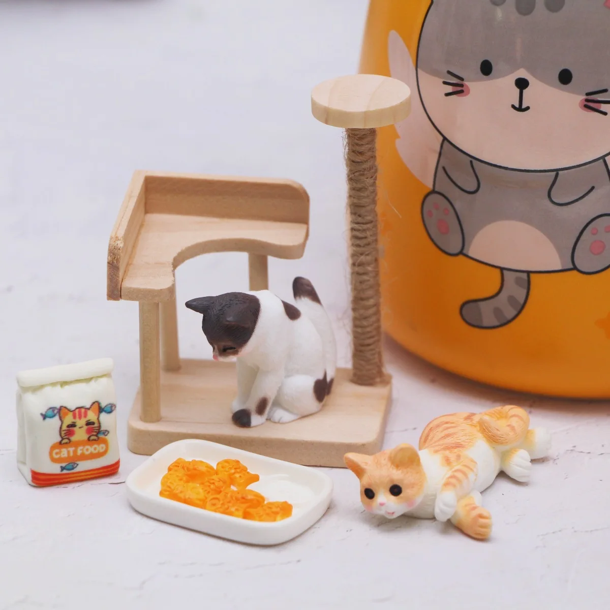 Dollhouse Mini Wooden Cat Crawler Cat Toy Miniature Pet Life Scene Decor Accessories Shooting Props Pocket Furniture Model