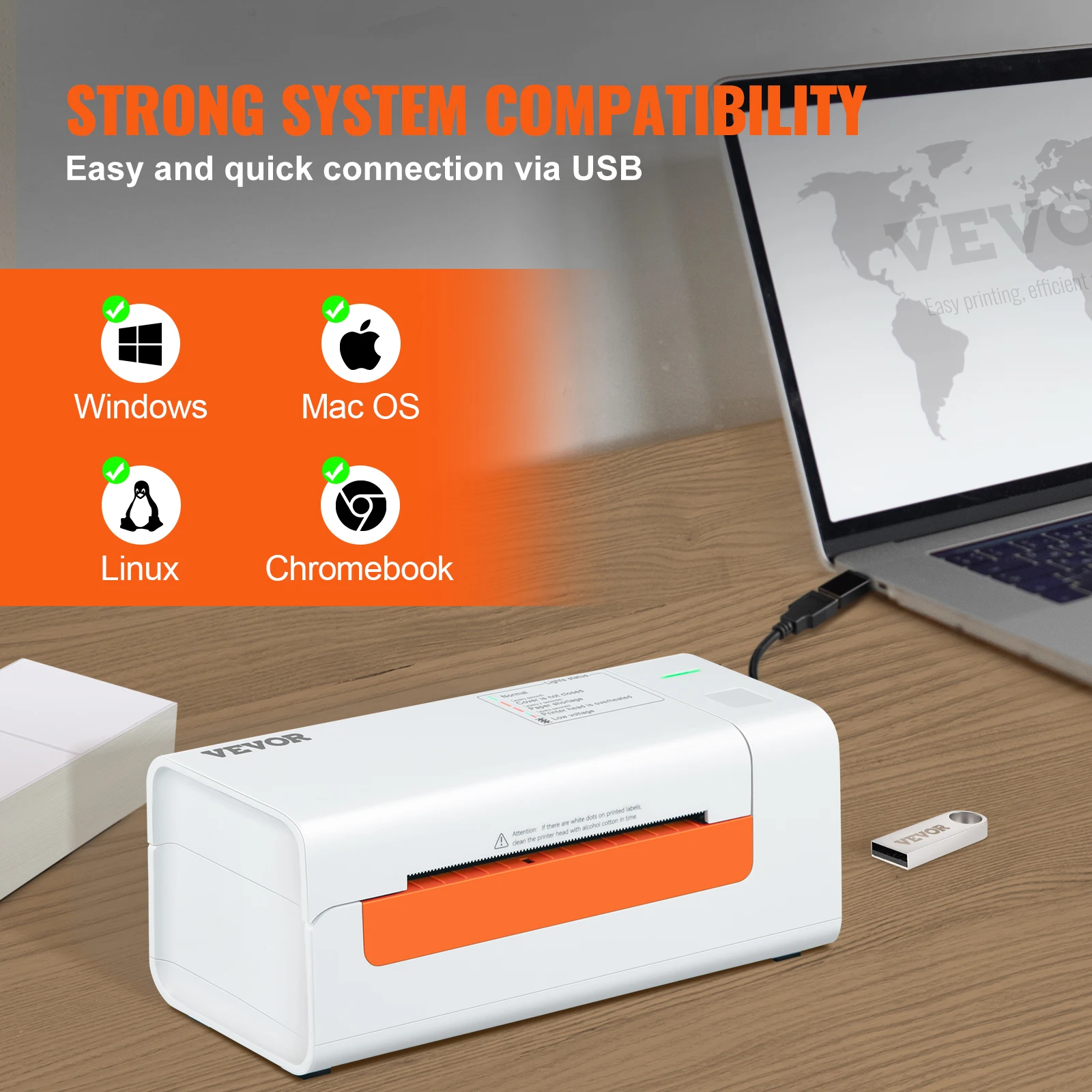VEVOR سطح المكتب طابعة حرارية للملصقات 203 ديسيبل متوحد الخواص USB تسمية صانع ملصق شحن طابعة باركود متوافق ث/ويندوز ماك OS Linux
