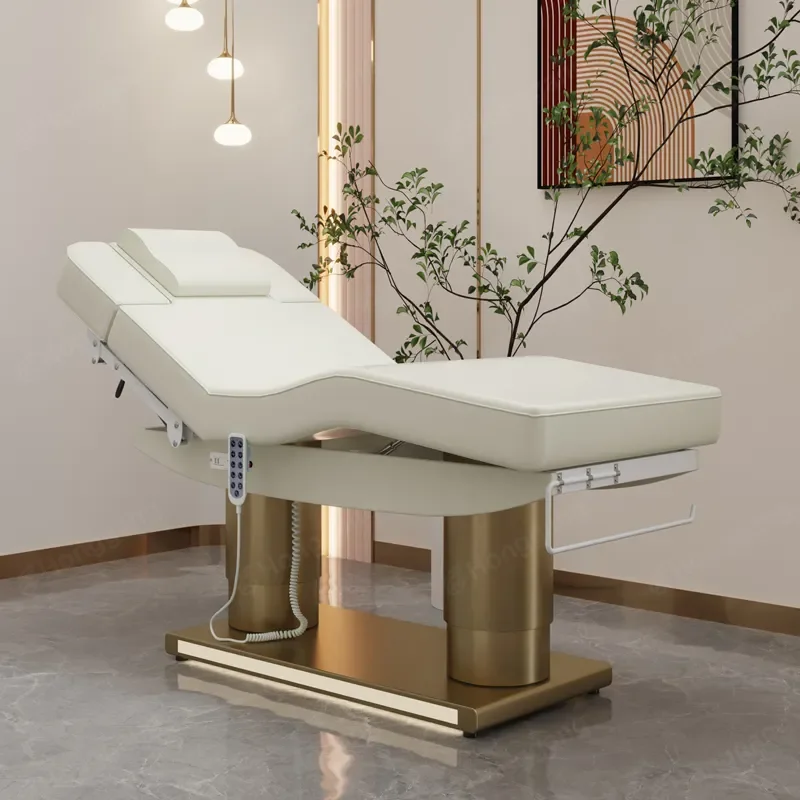 

Luxury led gold stainless steel base used beauty spa electric facial bed extra wide massage table for sale