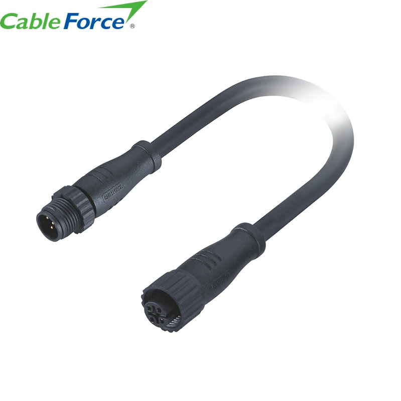 M12 a Code Male to Female 8 Pin Stainless Steel Screws Connector Molded 2M Un- Cable