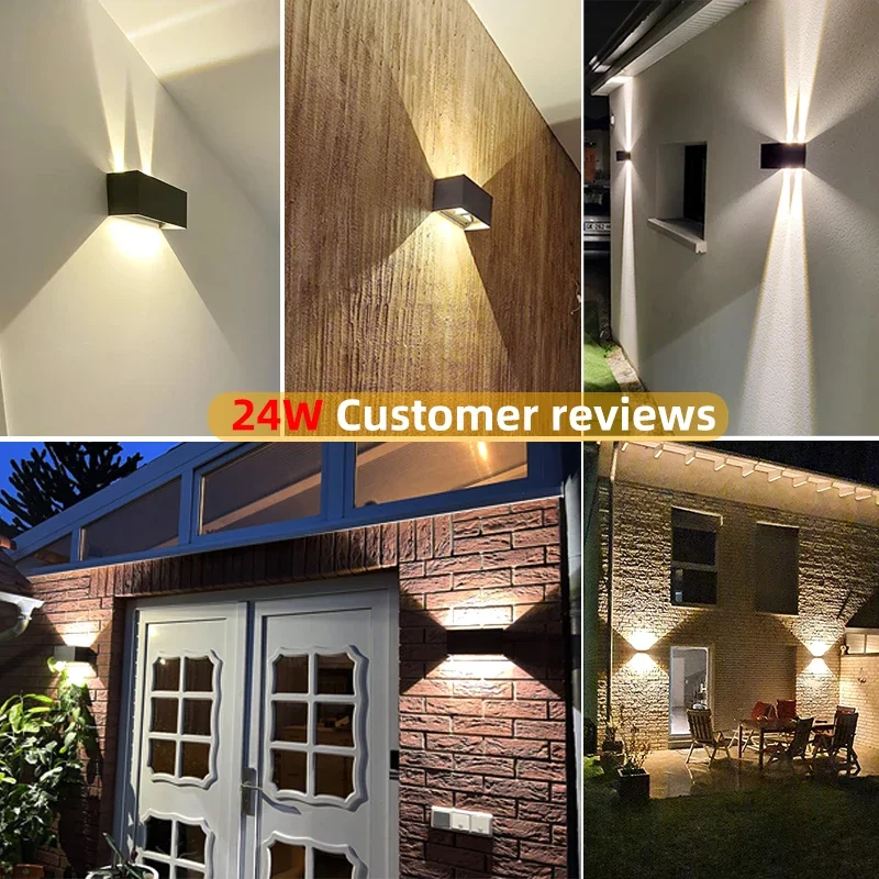 Lámpara de pared LED de aluminio para exteriores, impermeable, IP65, luz de pared Interior, 12W24W, luces de jardín para porche, sala de estar, iluminación de escaleras de calle