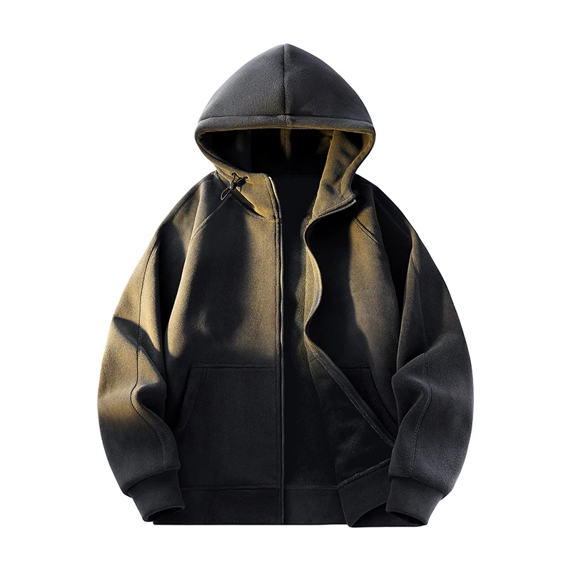 Men's Autumn Winter New Collection with Plush Warm Hooded Sweatshirt Fashionable Comfortable Versatile Hooded Cardigan Jacket