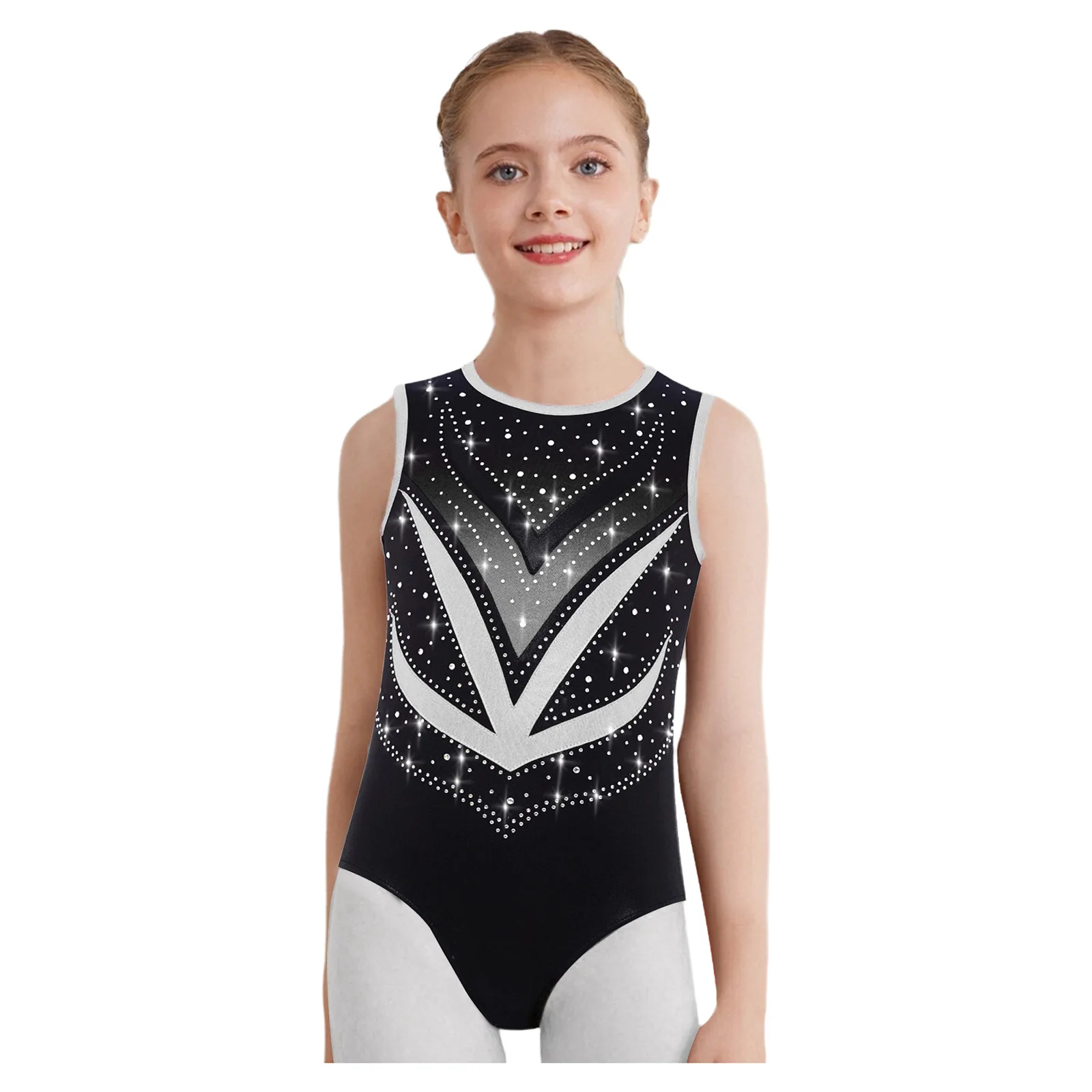 

Kids Girls Gymnastics Ballet Leotard Dancewear Shiny Rhinestones Bodysuit for Ballet Jazz Cheerleading Performance Competition