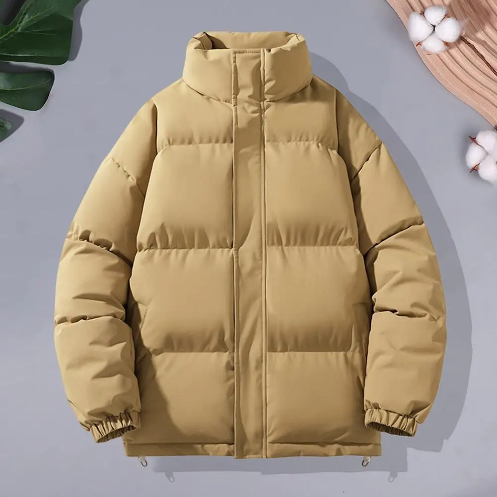 

Fashion Coat Winter Coat with Zipper Closure Men's Winter Puffer Coat with Stand Collar Zipper Closure Side Pockets for Cold