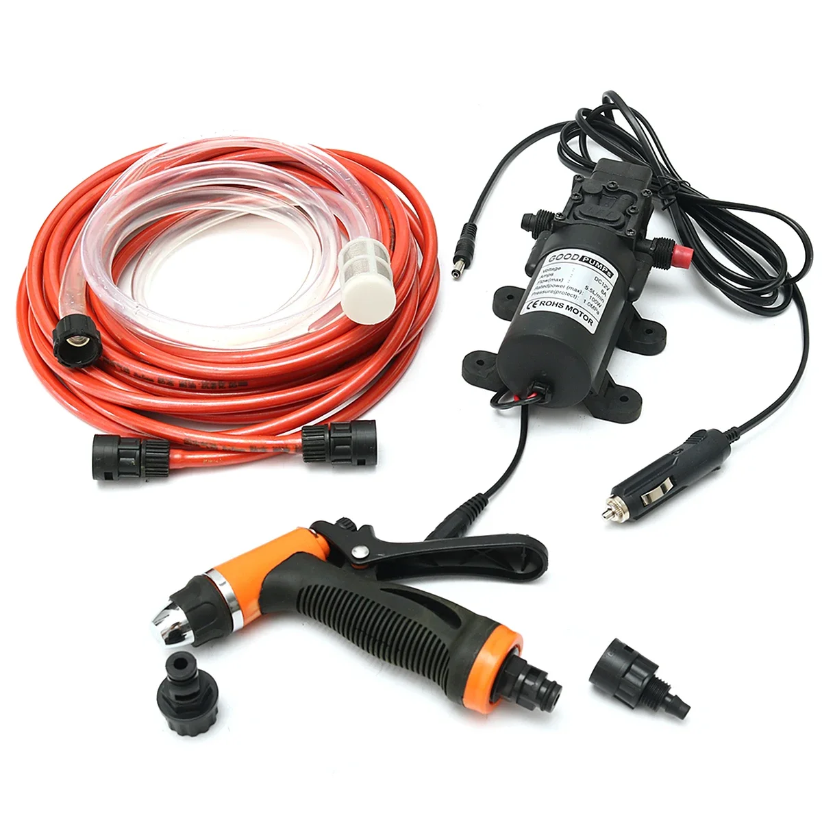 

100W 12V Car Wash Pump 160PSI High Pressure Self-priming Portable Electric Washing Machine Cigarette Lighter Water Pump Set