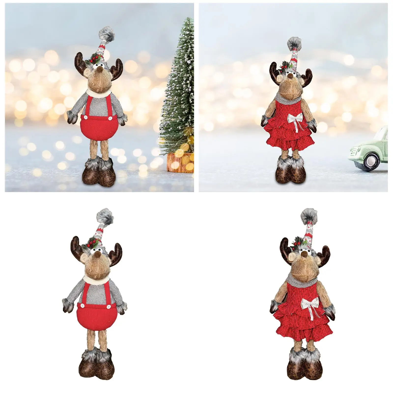 Christmas Deer Figurine Funny Portable Decorative Lightweight Sculpture Figure Doll for Holiday Desktop Dorm Xmas Tree Fireplace