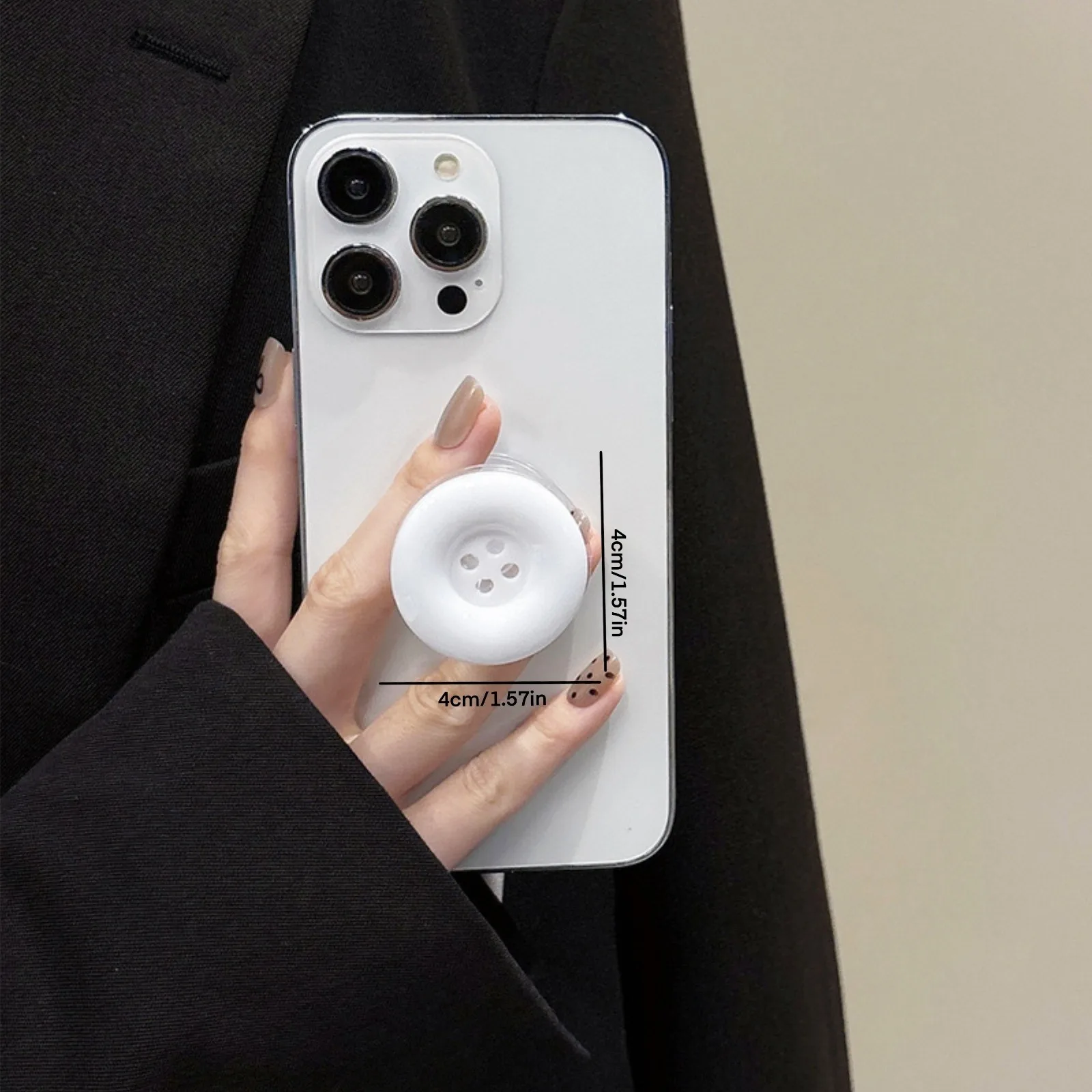 3D-Fingerring mit niedlichem, schlichtem Knopf, Griptok-Telefonhalter für iPhone 16 15 Pro, unterstützt Sockel, Taschengriff, Tok-Ständer