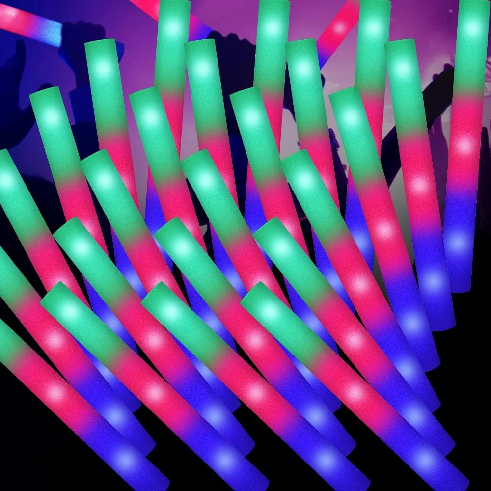 

100 PCS LED Foam Sticks, Bulk Foam Glow Sticks with 3 Modes Colorful Flashing, Glow in Dark Party Supplies