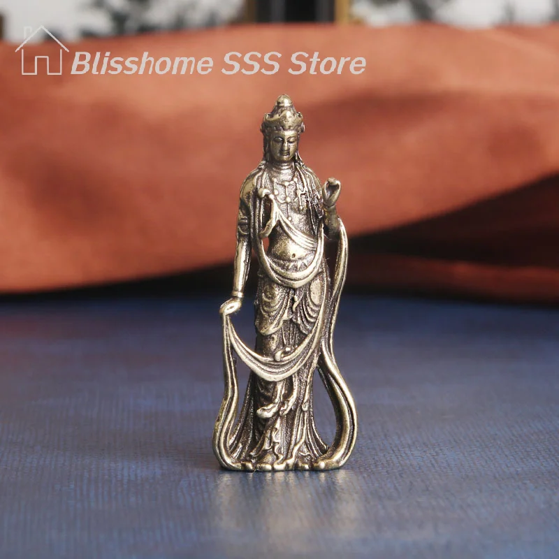 【S】Collectible Antique Copper Buddha Guanyin Bodhisattva Small Statues Home Decorations Crafts Ornaments Interior