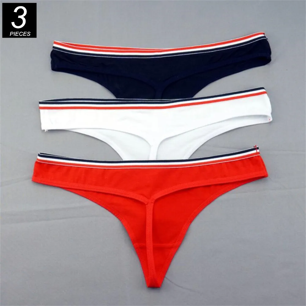 3PCS/Set Stripe Belt G String Cotton Women Underwear T Back Tangas Low Waist Seamless Comfortable Ladies Brief Lingerie