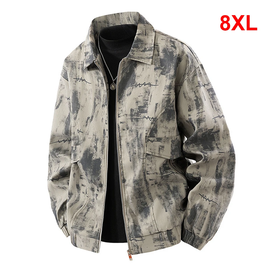 Vintage Tie-dye Design Cargo Jacket Men 8XL Plus Size Jacket Coat Male Fashion Casual Jackets Coats Spring Autumn
