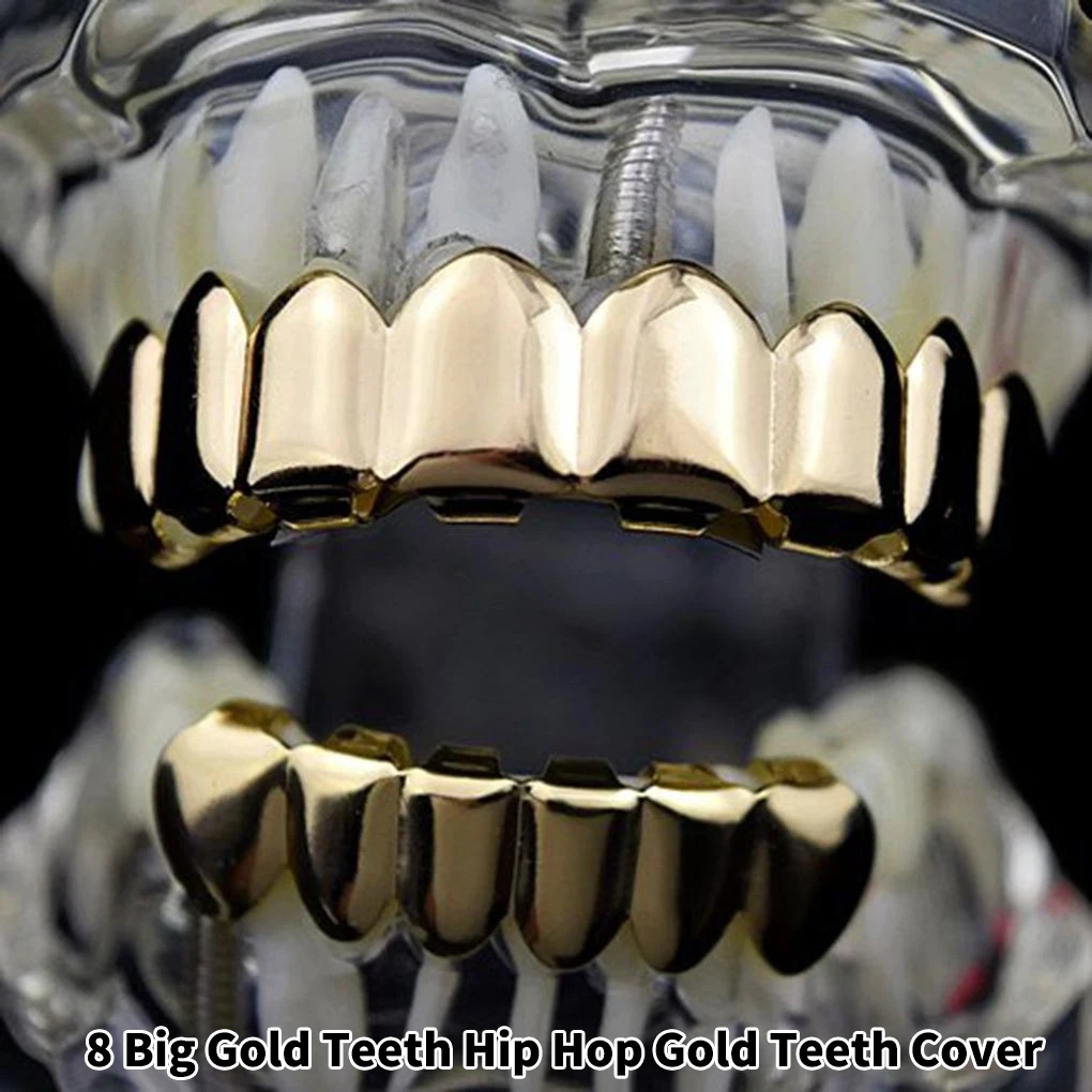 Top Bottom False Teeth Halloween Mouth Grills Punk Copper Plated Gold Tooth Performance Party Ornament Supplies for Festival