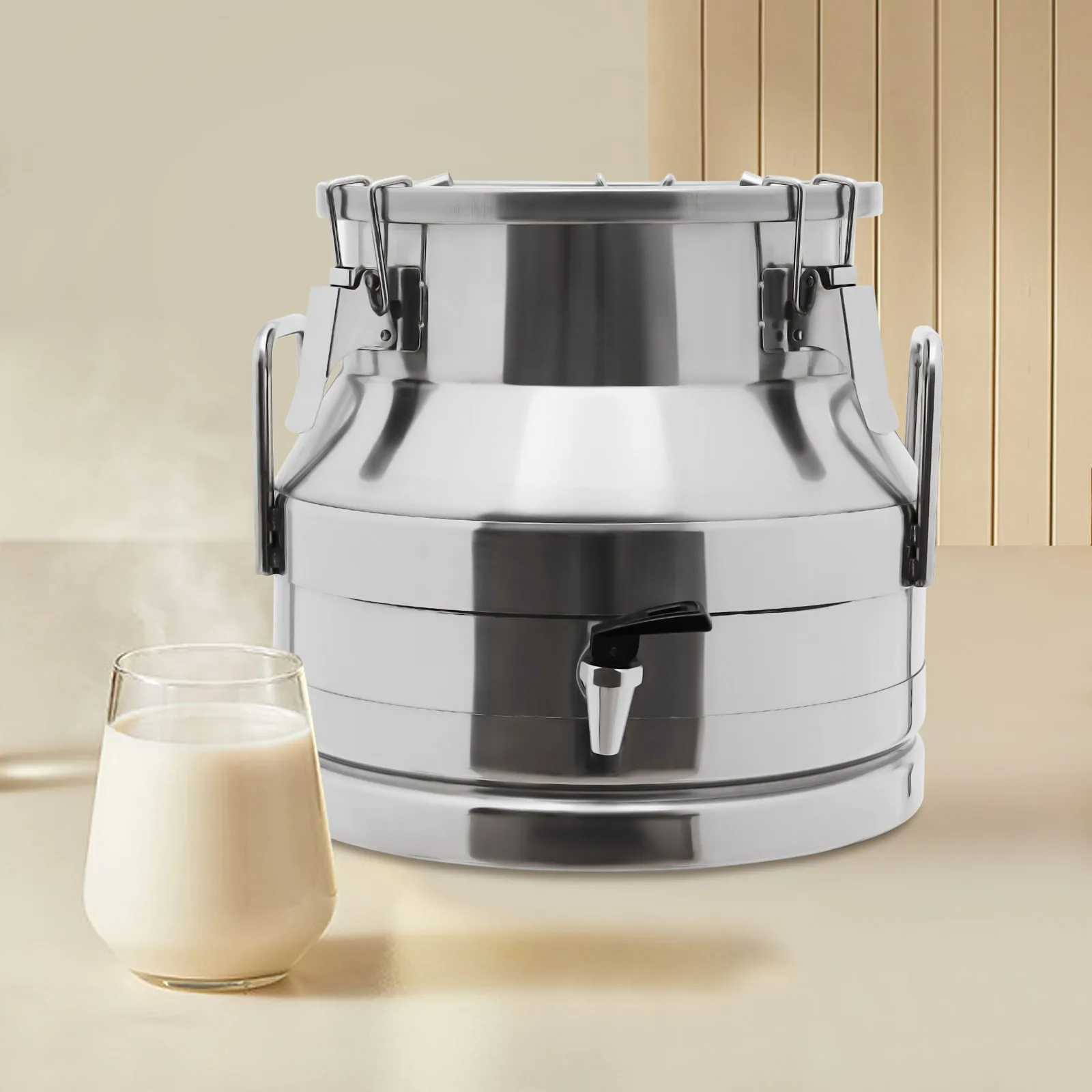 

12L Stainless Steel Milk Jug with Spigot, 201 Non-Magnetic Food Grade Milk Can, Modern Sealed Storage Bucket for Kitchen, Dairy