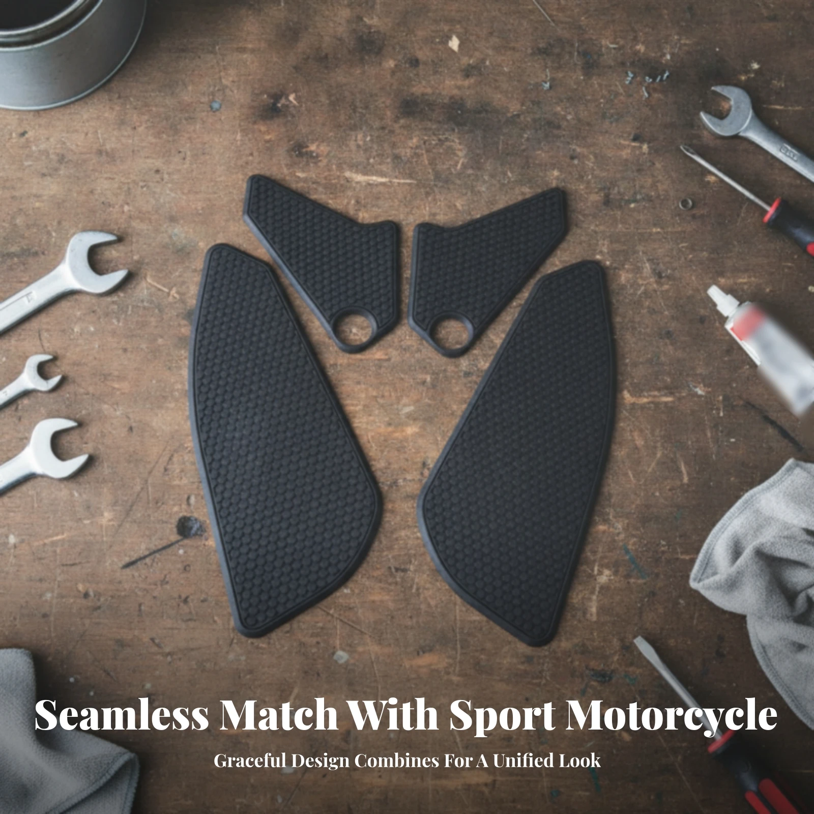 

4 Pieces Vehicle Accessory Motorcycle Tank Pad Kit Black Easy to Install Motorcycle Tank Pad Protector Hexagonal