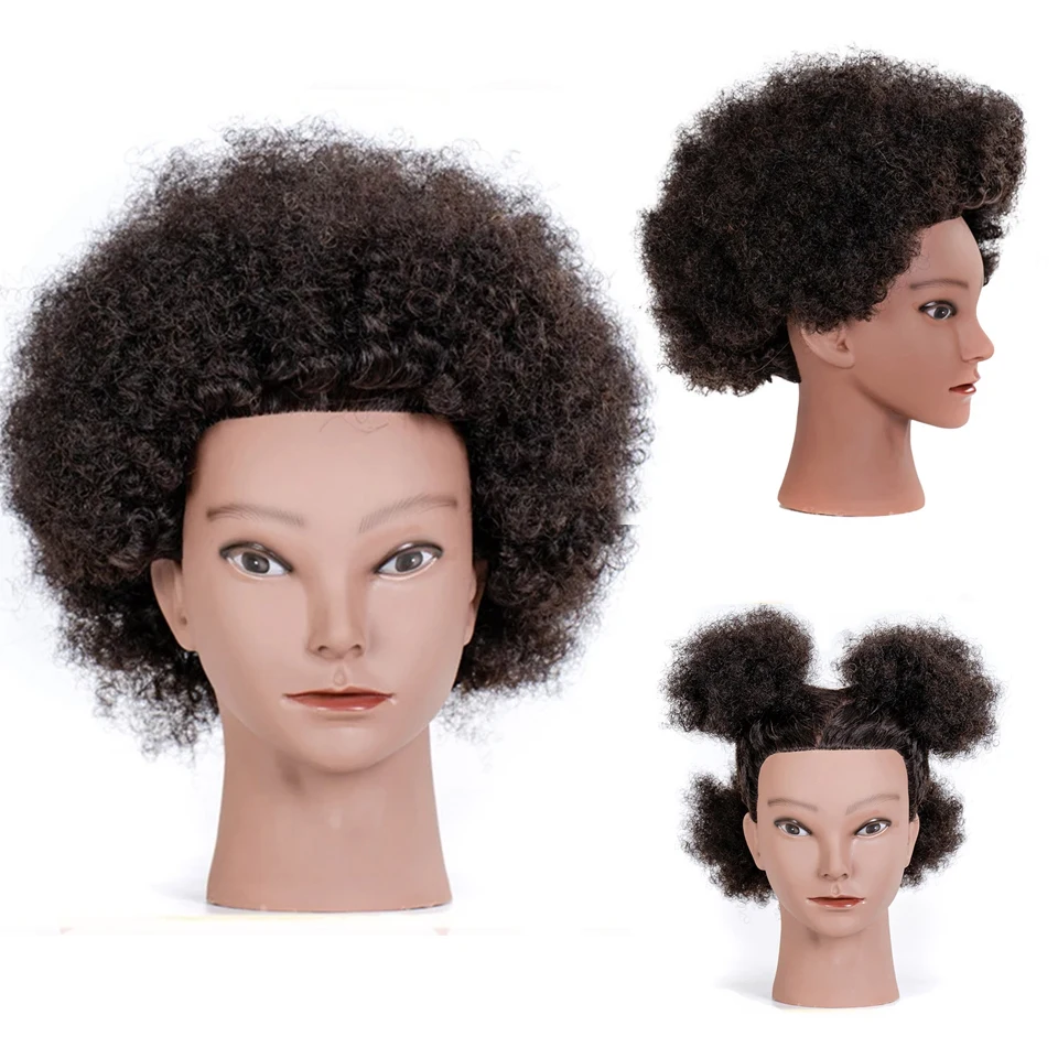 

8 Inches Afro Puff Hair100% Human Hair Wig Mannequin Head Teaching Head Braided Hair Weaving Hair Perm Dyeing Blow Styling