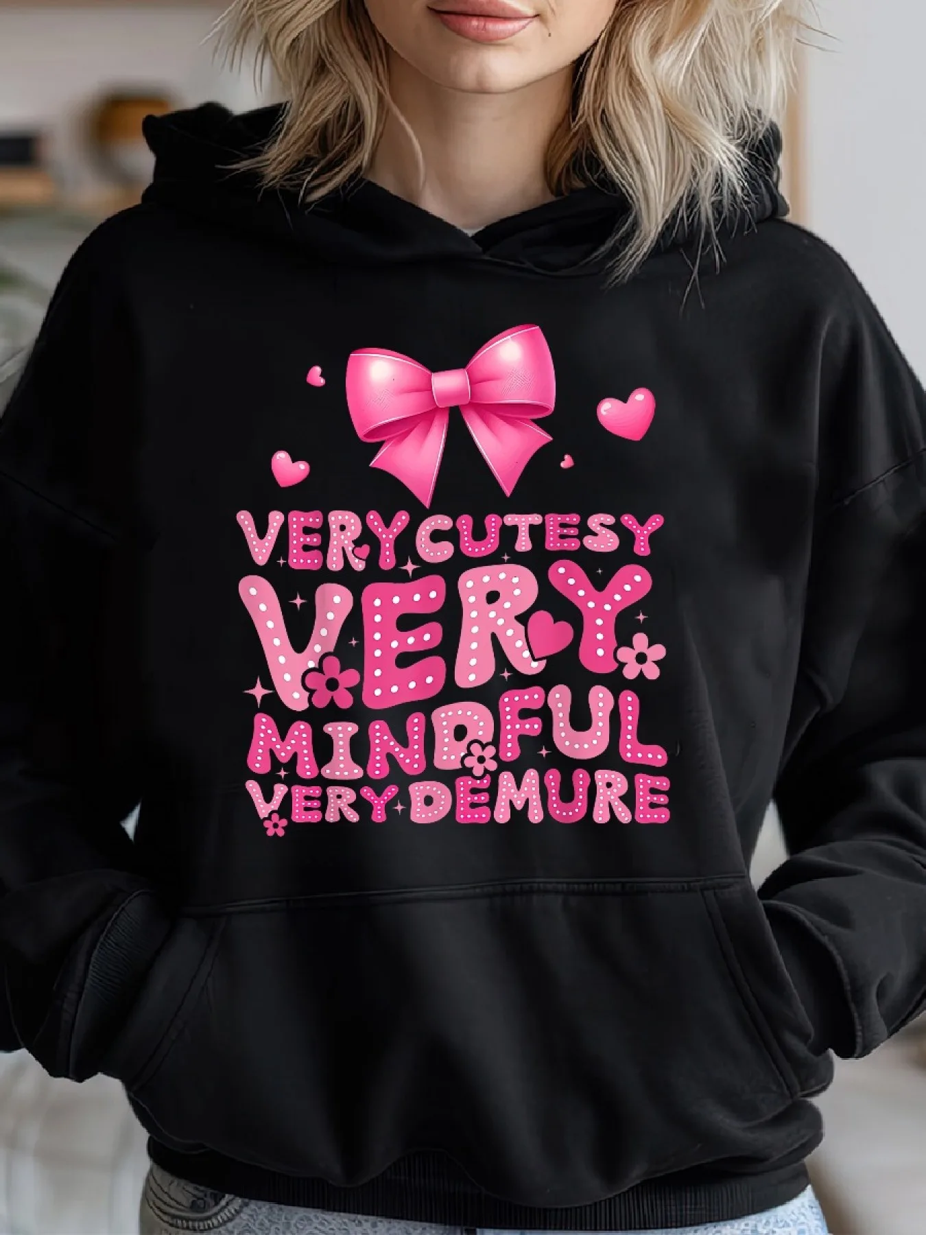 

Pink Bow Graphic Printing Autumn and Winter Cotton Men's and Women's Hoodies Outdoor Street Sports Training Brand Trendy Tops