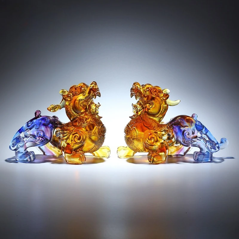 Intangible cultural heritage ancient method glazed to attract wealth Ruyi Pixiu ornament, a pair of company opening gifts