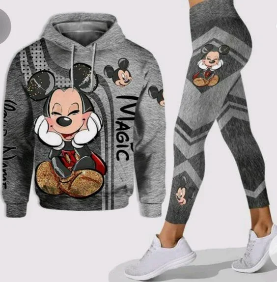 Mickey Mouse Hoodie e Leggings Terno para Mulheres, nome personalizado gratuito, Diseny Minnie Hoodie, Yoga Pants, Sweatpants, conjunto de treino da moda