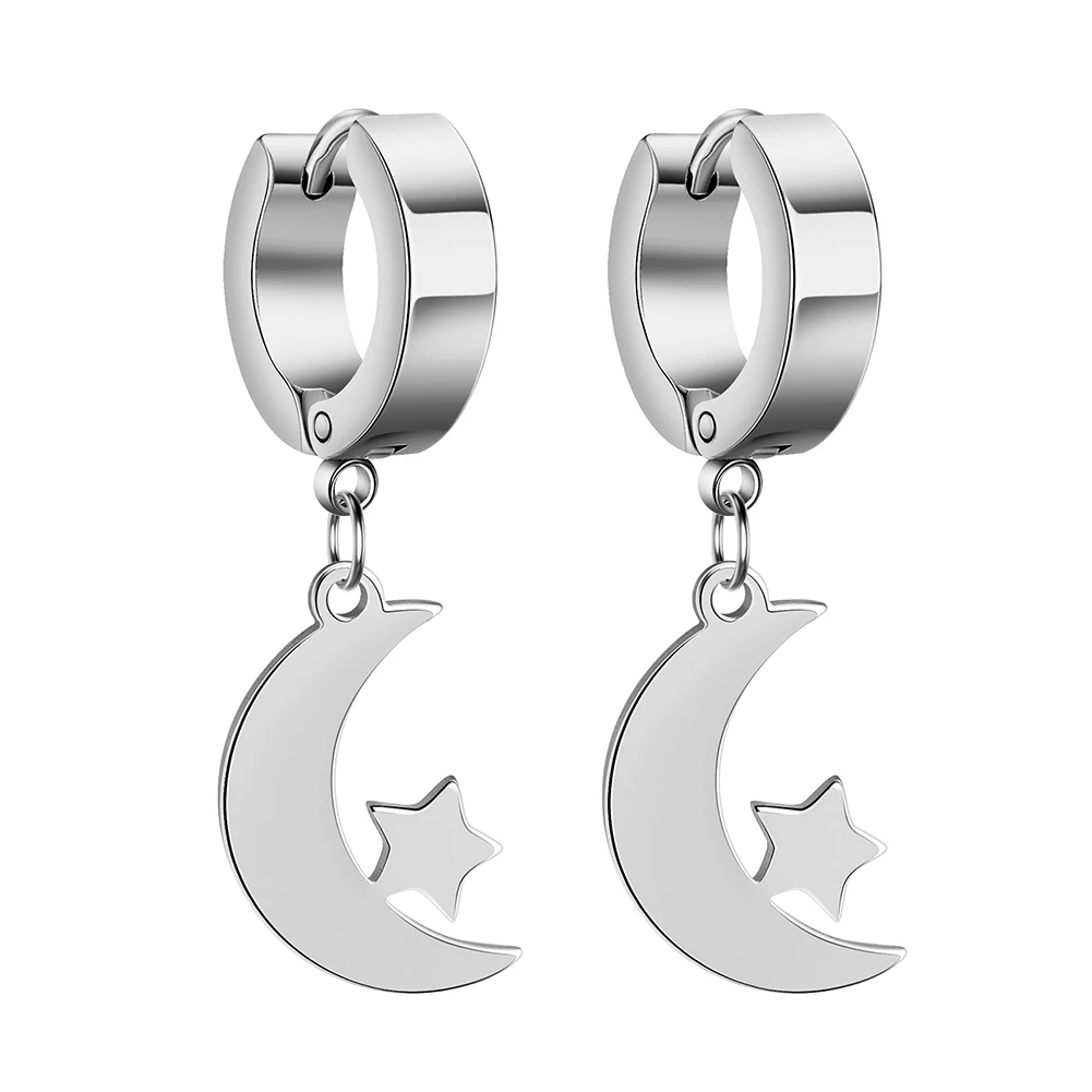 Kkjoy Edelstahl Neue Design Kette Hoop Ohrring Für Frauen Hohl Solide Stern Mond Anhänger Knorpel Ohrring Piercing Schmuck – Detail 10